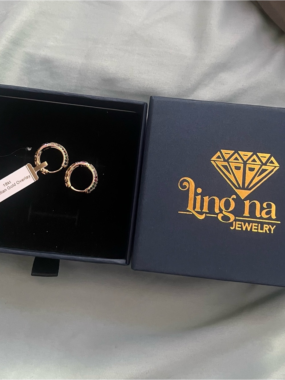 18Kt Gold Overlay Lingna Gold Plated Hoop Earrings with Crystal Accents